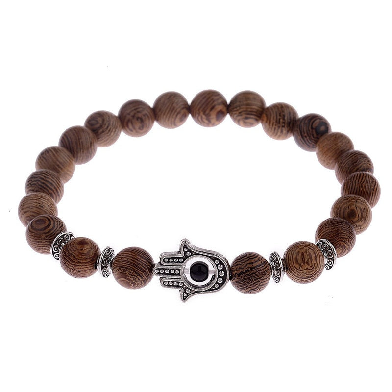 8mm New Natural Wood Beads Bracelets Men Black Ethinc Meditation White Bracelet Women Prayer Jewelry Yoga Bracelet Homme