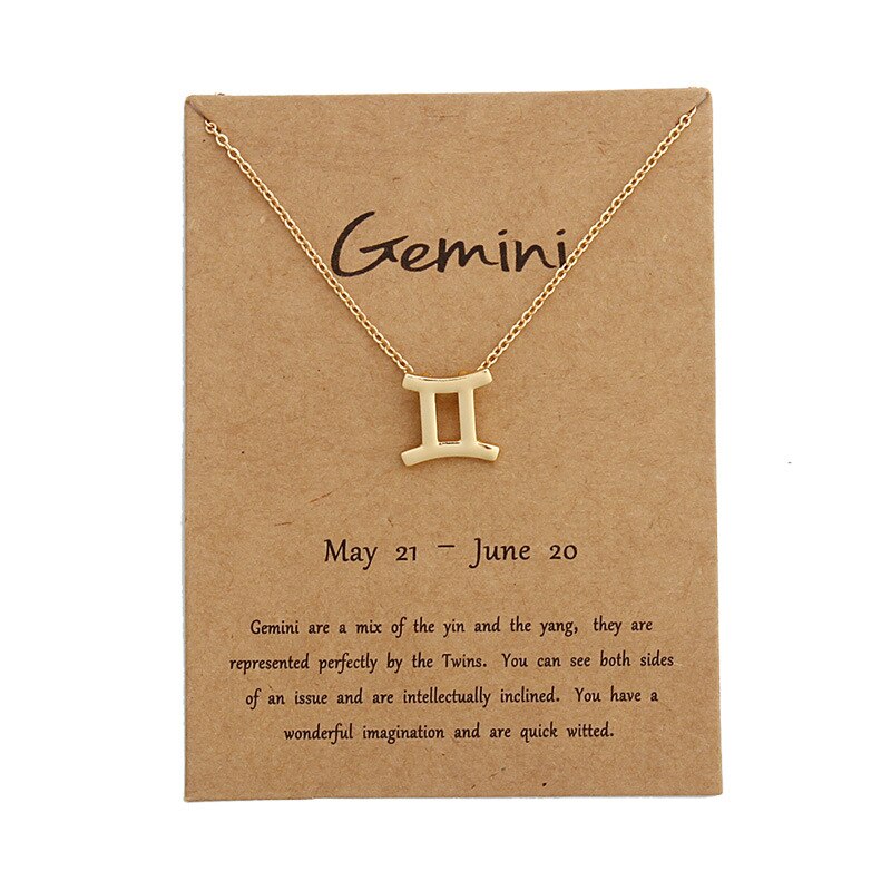 12 Zodiac Sign Necklaces With Cardboard Constellations Pendant Gold Color Chains Choker For Women Birthday Fashion Jewelry