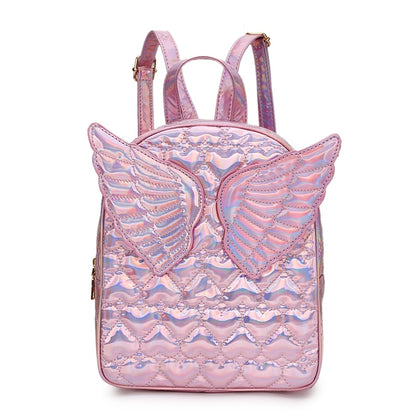 Dazzling Fashion Heart Embossed Wings Decorated Girl's Mini Backpack Shoulder Bag Travel Bag School Bags For Teenage Girl Bolsa