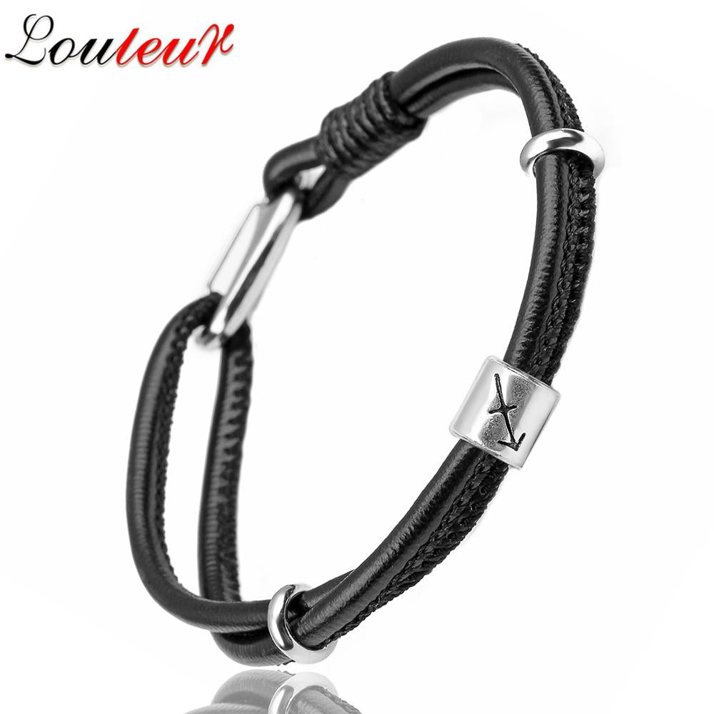 Mens Genuine Constellation Bracelet Leather Bracelet for Men Bracelet Aquarius/Virgo/Scorpio/Libra 12 Zodiac Signs Bracelet