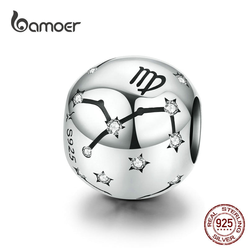 BAMOER Vintage 925 Sterling Silver Twelve Constellations Star Sign Zodiac Beads Charms fit Charm Bracelet Neckalce DIY