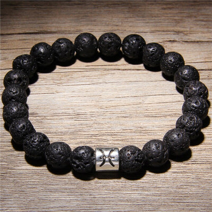 Men 12 constellations Zodiac Natural Volcanic Lava Stone beads Diffuser Charm Bracelet Man Woman Jewelry black lava bracelets