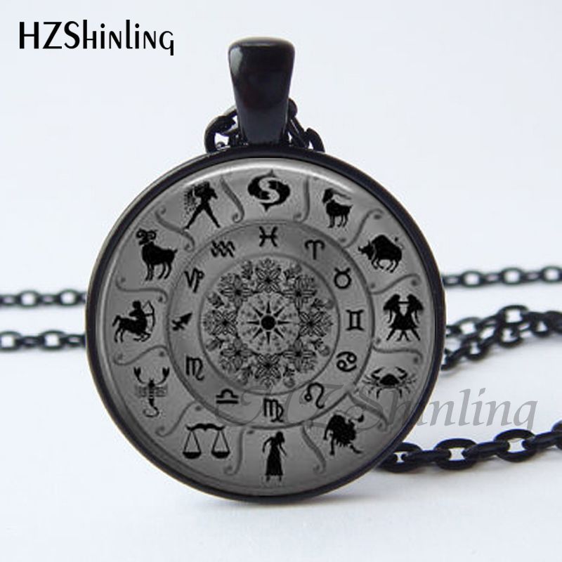 2017 New Arrival Wiccan Pendant Necklace Constellations Of The Zodiac Wicca Pagan Jewelry Glass cabochon Jewelry HZ1