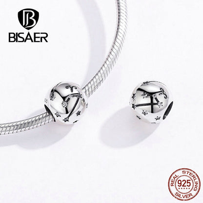 BISAER 925 Sterling Silver Charms Twelve Constellations Star Zircon Beads Charm Pendant Fit Women Bracelets Jewelry Fine GiFt