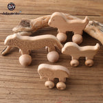 Let&#39;s Make Beech Wooden Animals 1pc Dogs Car Cartoon Elephants Montessori Toys For Children Teething Nursing Baby Teethers
