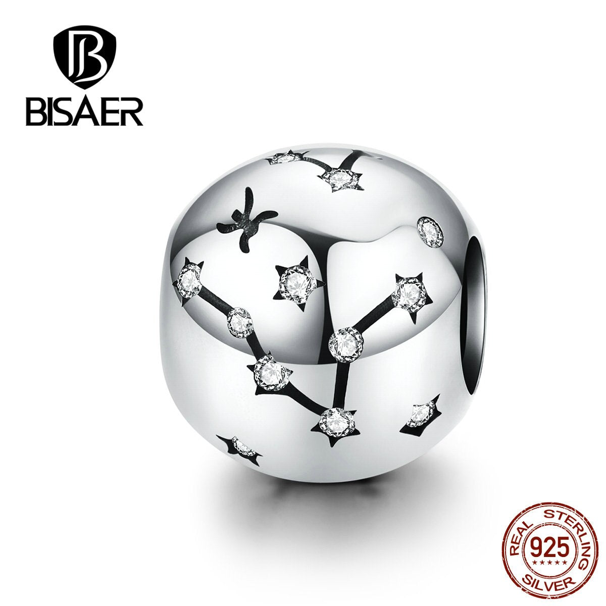 BISAER 925 Sterling Silver Charms Twelve Constellations Star Zircon Beads Charm Pendant Fit Women Bracelets Jewelry Fine GiFt