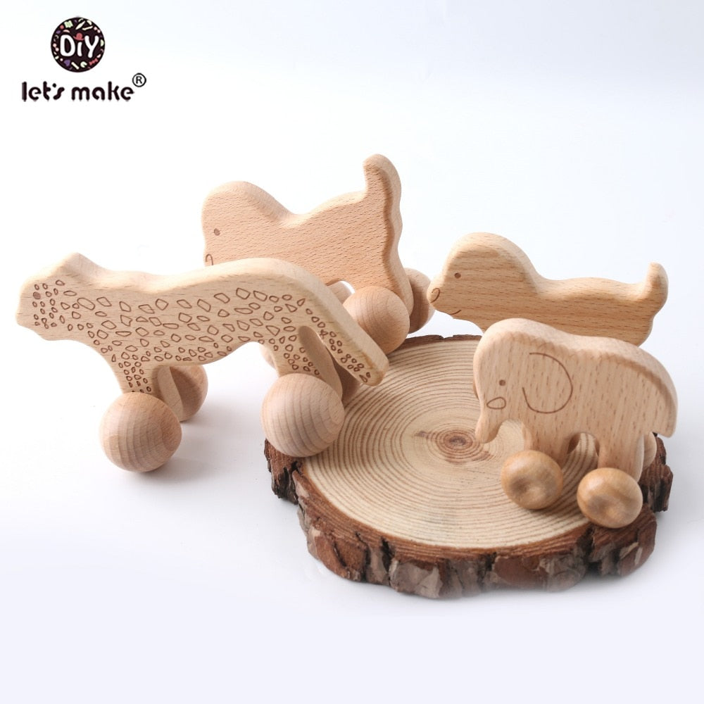 Let's Make Beech Wooden Animals 1pc Dogs Car Cartoon Elephants Montessori Toys For Children Teething Nursing Baby Teethers