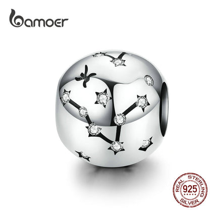 BAMOER Vintage 925 Sterling Silver Twelve Constellations Star Sign Zodiac Beads Charms fit Charm Bracelet Neckalce DIY