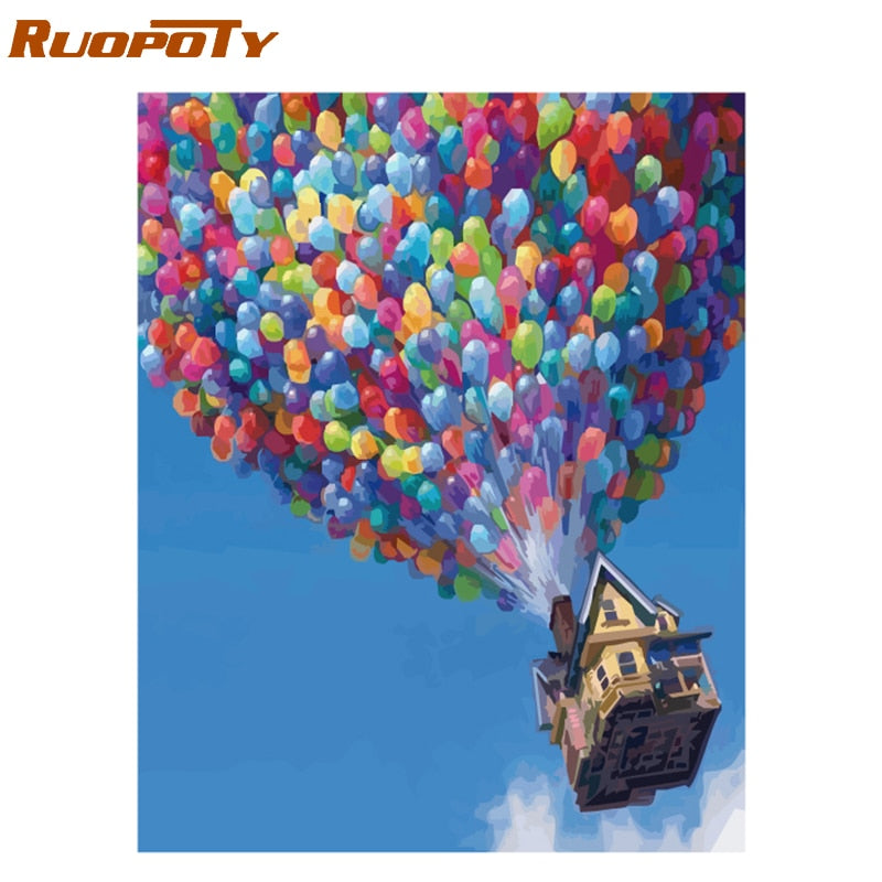 RUOPOTY Frame Balloon DIY Oil Painting By Numbers Kit Landscape Acrylic Paint On Canvas Unique Gift Calligraphy Painting 40x50cm