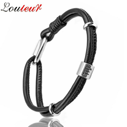 Mens Genuine Constellation Bracelet Leather Bracelet for Men Bracelet Aquarius/Virgo/Scorpio/Libra 12 Zodiac Signs Bracelet