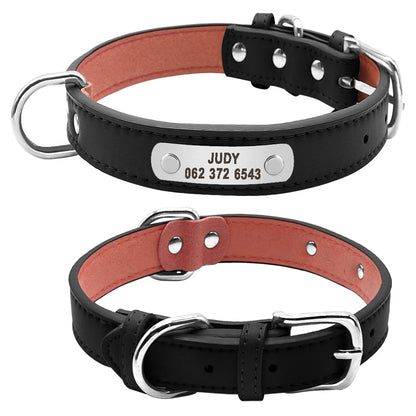 Large Durable Personalized Dog Collar PU Leather Padded Pet ID Collars Customized for Small Medium Large Dogs Cat 4 Sizes