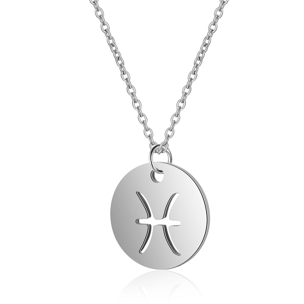 Fashion Zodiac Choker Necklace 316L Stainless Steel Women Constellations Silver Color Never Fade Hollow-out 12 Signs Gifts