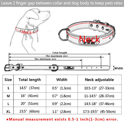 Large Durable Personalized Dog Collar PU Leather Padded Pet ID Collars Customized for Small Medium Large Dogs Cat 4 Sizes