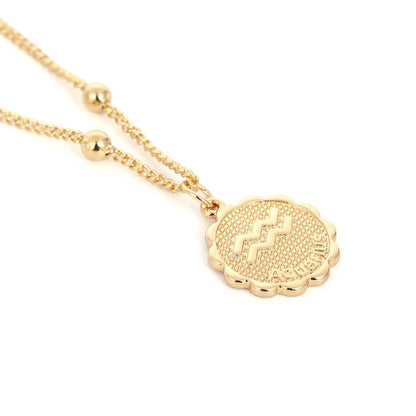 Ingemark 12 Zodiac Constellation Carve Coin Pendant Necklace Simple Copper Leo Beads Clavicle Chain Necklace Sexy Couple Jewelry