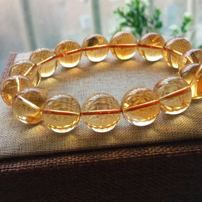 15mm Natural Citrine Bracelet For Women Lady Men Luck Beauty Gift Clear Beads Gemstone Stone Crystal Strands Jewelry AAAAAA