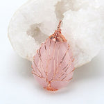 Natural purple Quartz Opal Stone Pendants Handmade Rose Gold Color Tree of Life Wrapped Drop Shaped crystal pendant necklace
