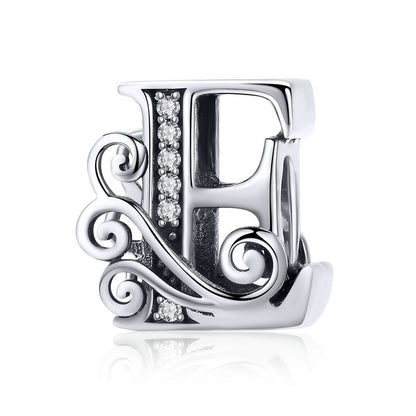 BAMOER 925 Sterling Silver Letter Vintage A to Z 26 Letter Charms Openwork CZ Alphabet Beads Fit Charm Bracelet BSC030