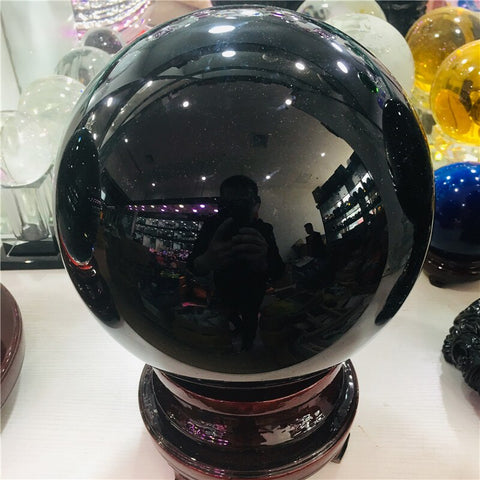 4cm-20cm +Stand Natural Black Obsidian Sphere Large Crystal Ball Healing Stone+pedestal