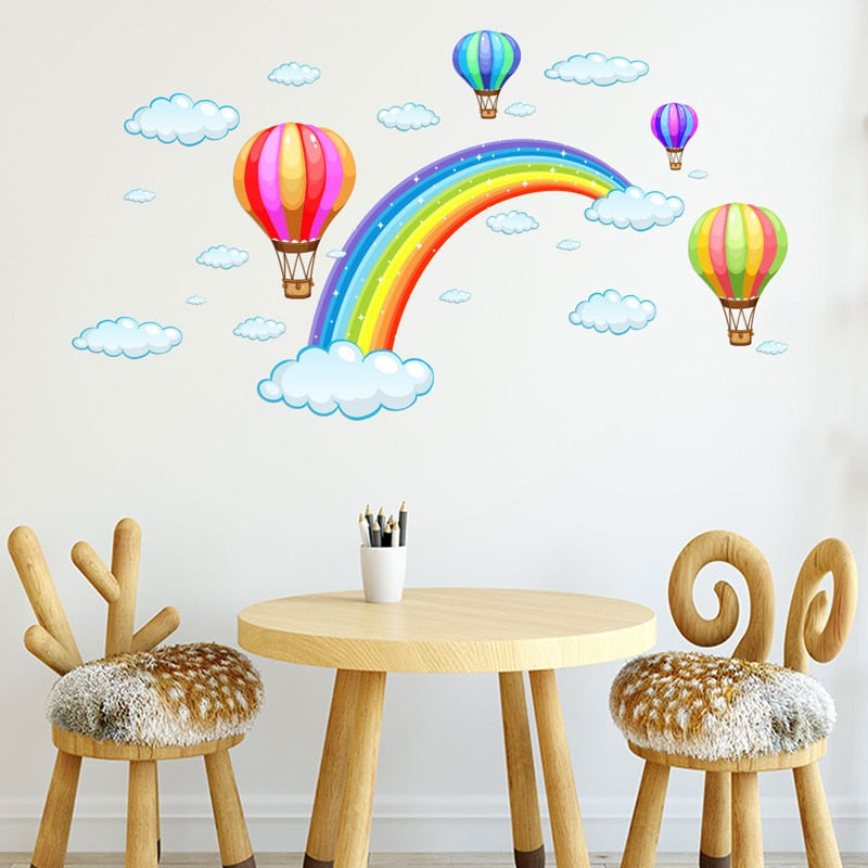 Cartoon Rainbow Cloud Hot Air Balloon Wall Sticker For Kids Baby Rooms Decoration Mural Art Decals Home Decor Stickers Wallpaper
