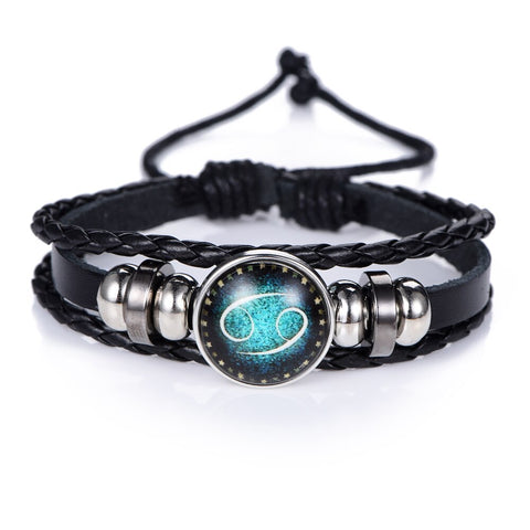 NEW Fashion 12 Constellations Leather Zodiac Sign with beads punk Bangle Bracelets For Men Boys Jewelry Travel Accessories Gifts
