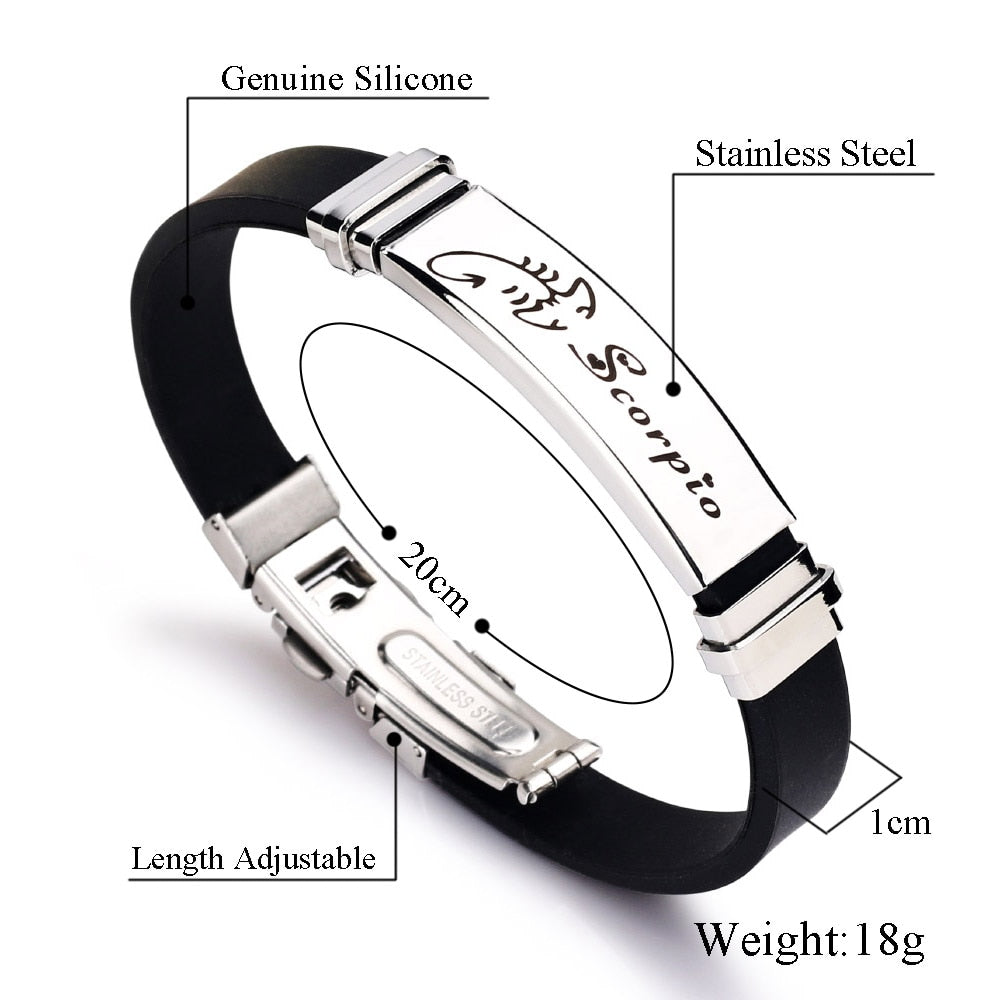 12 Constellations Signs Stainless Steel Bracelets Women Rubber Charm 12 Zodiac Casual Personality Cuff Bracelets for Women