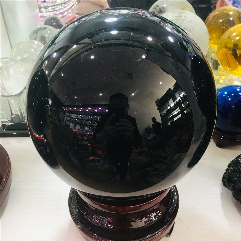 4cm-20cm +Stand Natural Black Obsidian Sphere Large Crystal Ball Healing Stone+pedestal