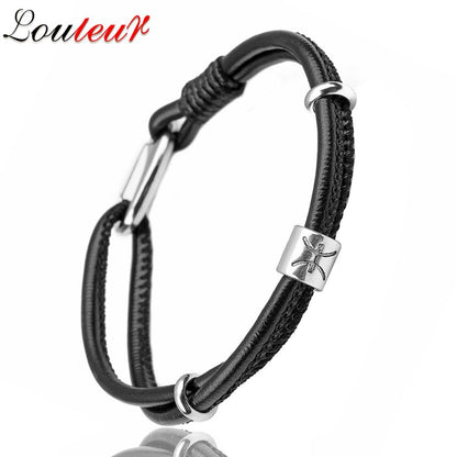 Mens Genuine Constellation Bracelet Leather Bracelet for Men Bracelet Aquarius/Virgo/Scorpio/Libra 12 Zodiac Signs Bracelet