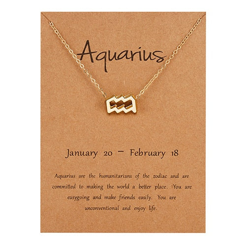 Female Elegant Star Zodiac Sign 12 Constellation Necklaces Pendant Gold Color Chain Choker Necklaces for Women Jewelry Cardboard