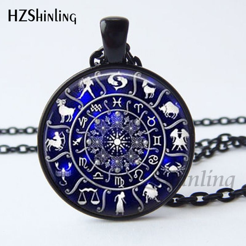 2017 New Arrival Wiccan Pendant Necklace Constellations Of The Zodiac Wicca Pagan Jewelry Glass cabochon Jewelry HZ1