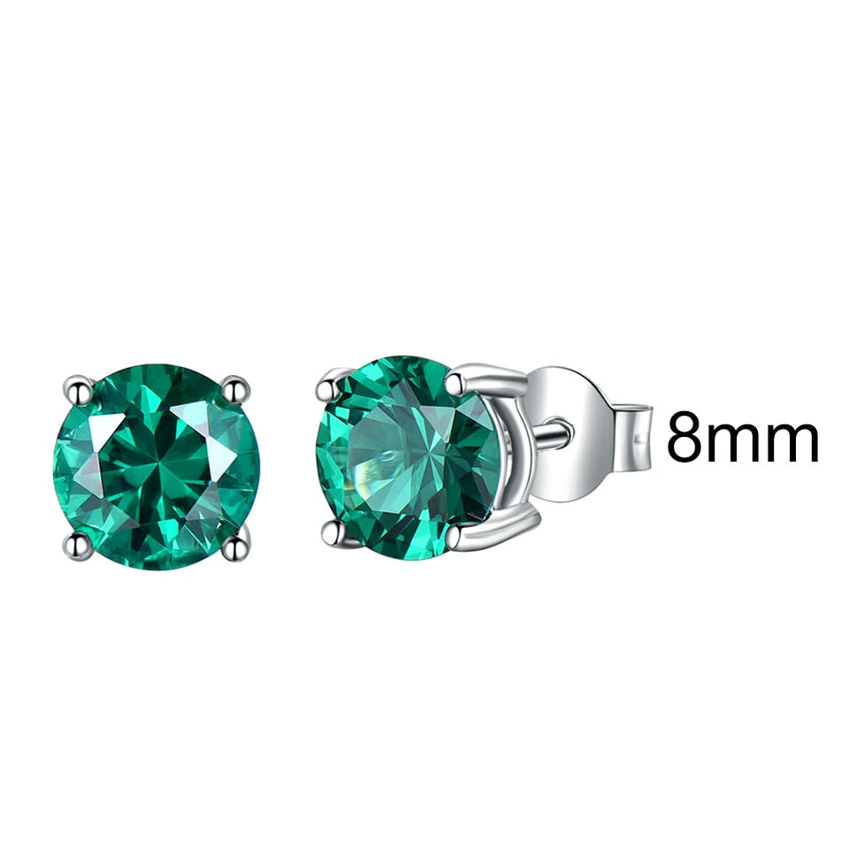 UMCHO Solid 925 Sterling Silver Emerald Gemstone Stud Earrings for Women Engagement Wedding Valentine's Day Gift Classic Jewelry