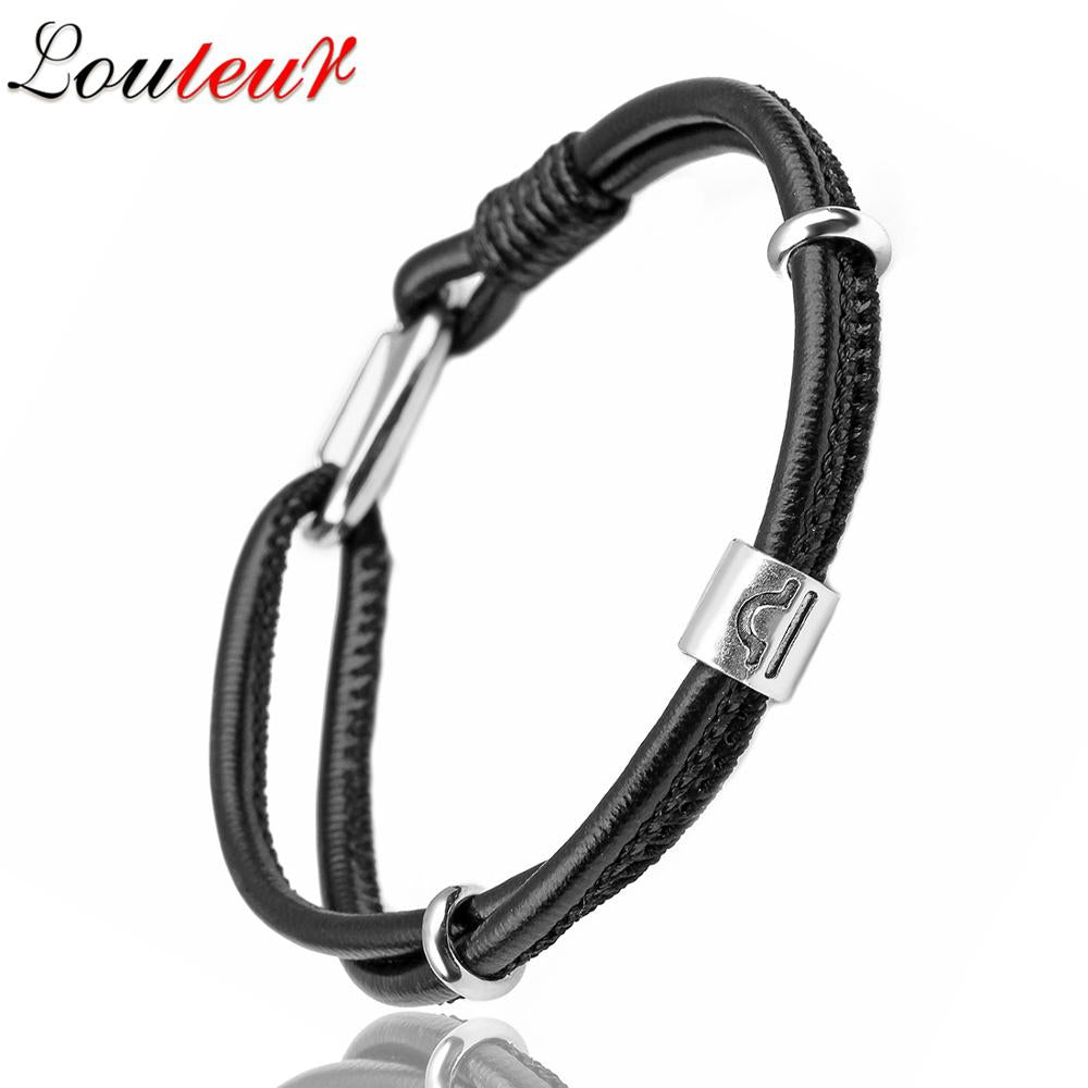 Mens Genuine Constellation Bracelet Leather Bracelet for Men Bracelet Aquarius/Virgo/Scorpio/Libra 12 Zodiac Signs Bracelet