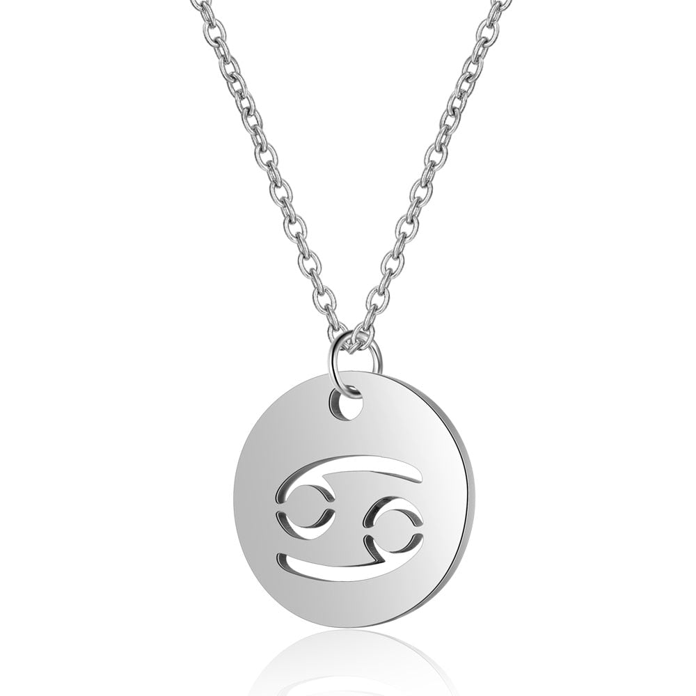 Fashion Zodiac Choker Necklace 316L Stainless Steel Women Constellations Silver Color Never Fade Hollow-out 12 Signs Gifts