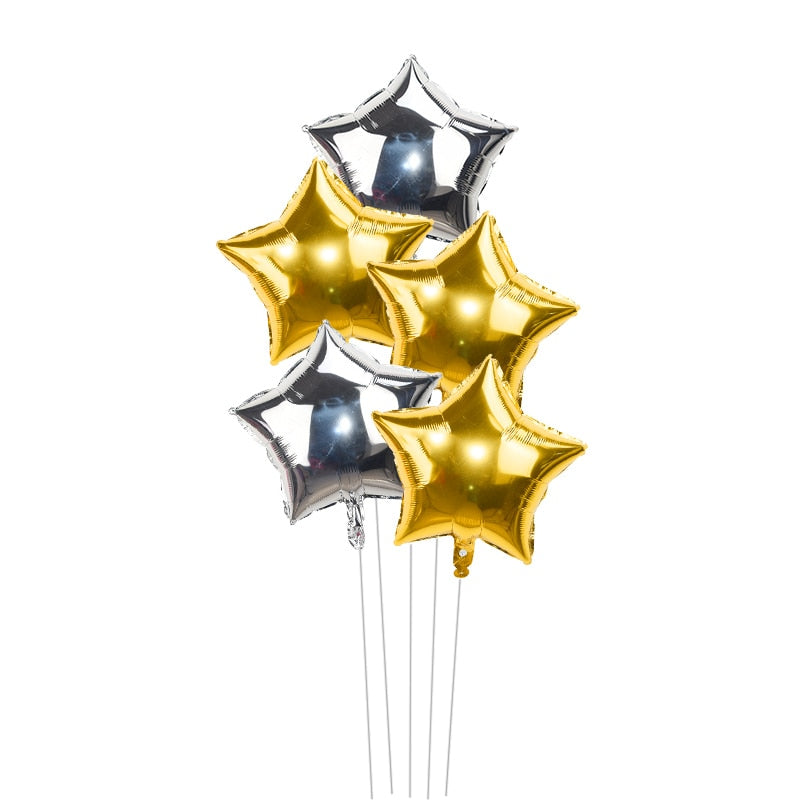 5Pcs 18inch Gold Silver Foil Star Balloon Wedding Balloons Decoration Baby Shower Children&#39;s Kids Birthday Party Balloons Globos