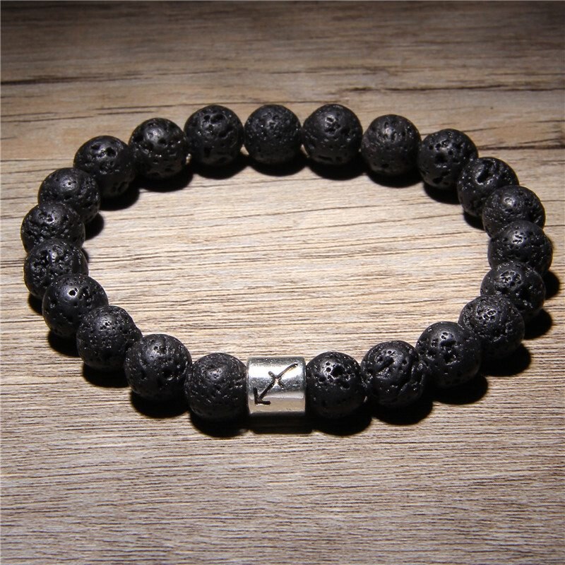 Men 12 constellations Zodiac Natural Volcanic Lava Stone beads Diffuser Charm Bracelet Man Woman Jewelry black lava bracelets