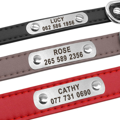 Large Durable Personalized Dog Collar PU Leather Padded Pet ID Collars Customized for Small Medium Large Dogs Cat 4 Sizes