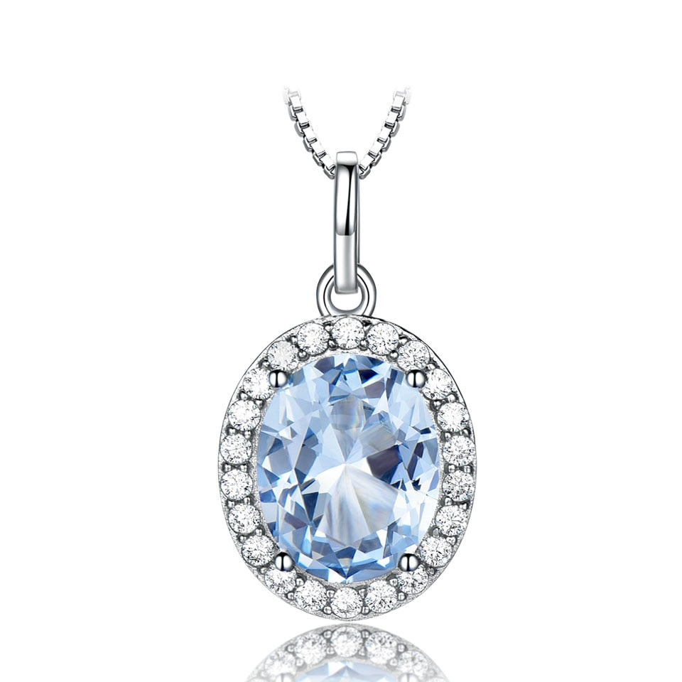 UMCHO Sky Blue Topaz Gemstone Pendants Necklaces for Women 925 Sterling Sliver Oval Romantic Wedding Gift Valentine&#39;s Jewelry