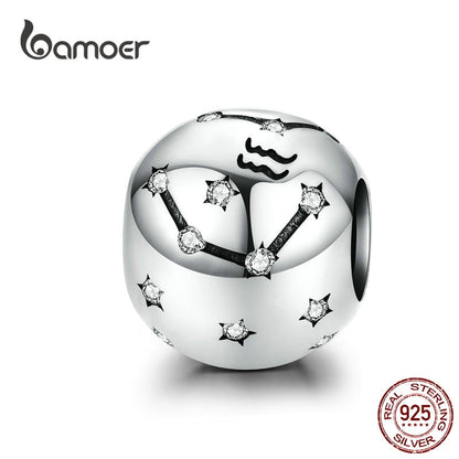 BAMOER Vintage 925 Sterling Silver Twelve Constellations Star Sign Zodiac Beads Charms fit Charm Bracelet Neckalce DIY