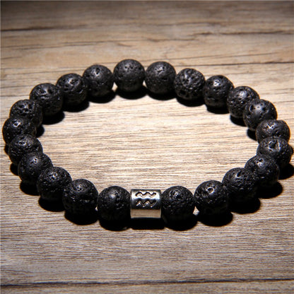 Men 12 constellations Zodiac Natural Volcanic Lava Stone beads Diffuser Charm Bracelet Man Woman Jewelry black lava bracelets