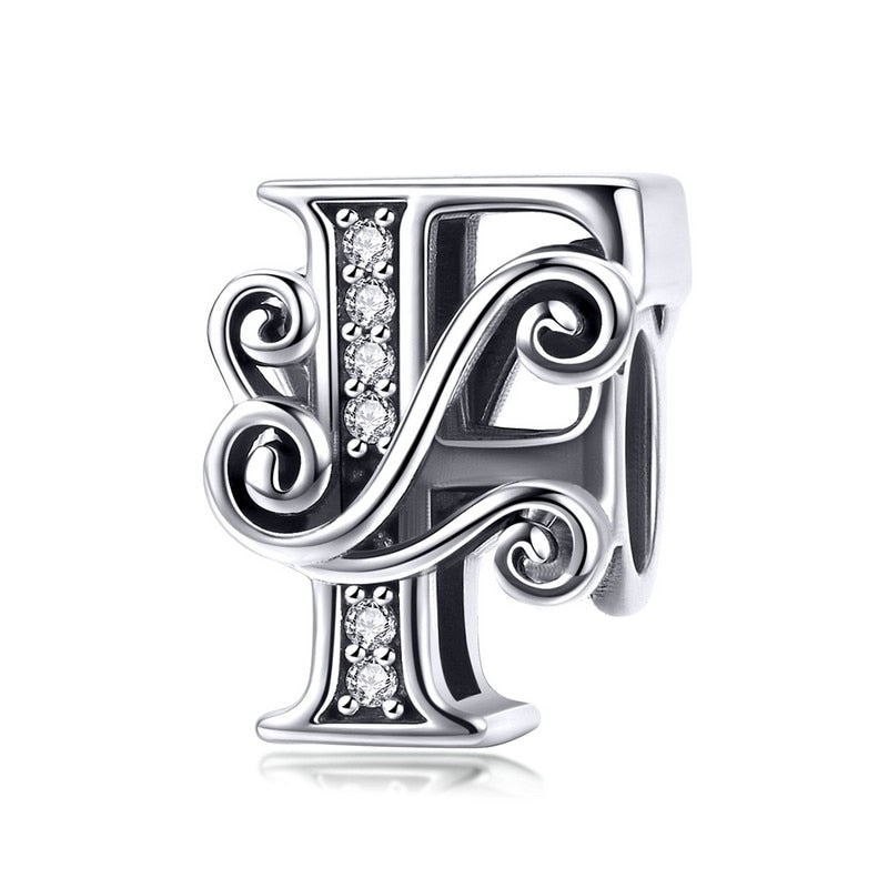 BAMOER 925 Sterling Silver Letter Vintage A to Z 26 Letter Charms Openwork CZ Alphabet Beads Fit Charm Bracelet BSC030