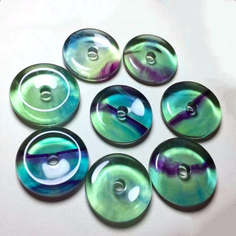 30/40mm Natural Fluorite Beads Circle Donuts Purple & Green Rainbow Beads For Jewelry Making Beads Accessories Pendant