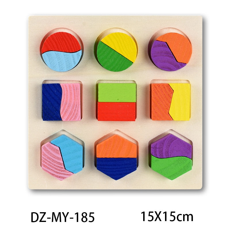 Kids 3D Wooden Puzzle Hand Grab Boards Toys Vehicle Animals Fruits Cognition Tangram Jigsaw Children Educational Montessori Toys