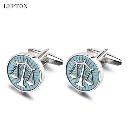 Hot Sale Libra Scales Cufflinks Lepton Stainless Steel Round balance Cuff links for Mens Shirt Studs Gift Lawyer Relojes gemelos