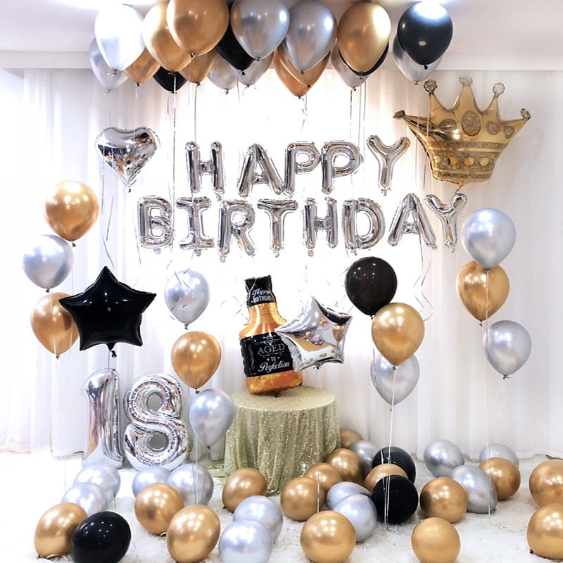 Gold Silver Metal Latex Balloons 18 30 40 50 60 70 Years Number Happy Birthday Anniversary Party Decor Adult Foil Balloon Gift