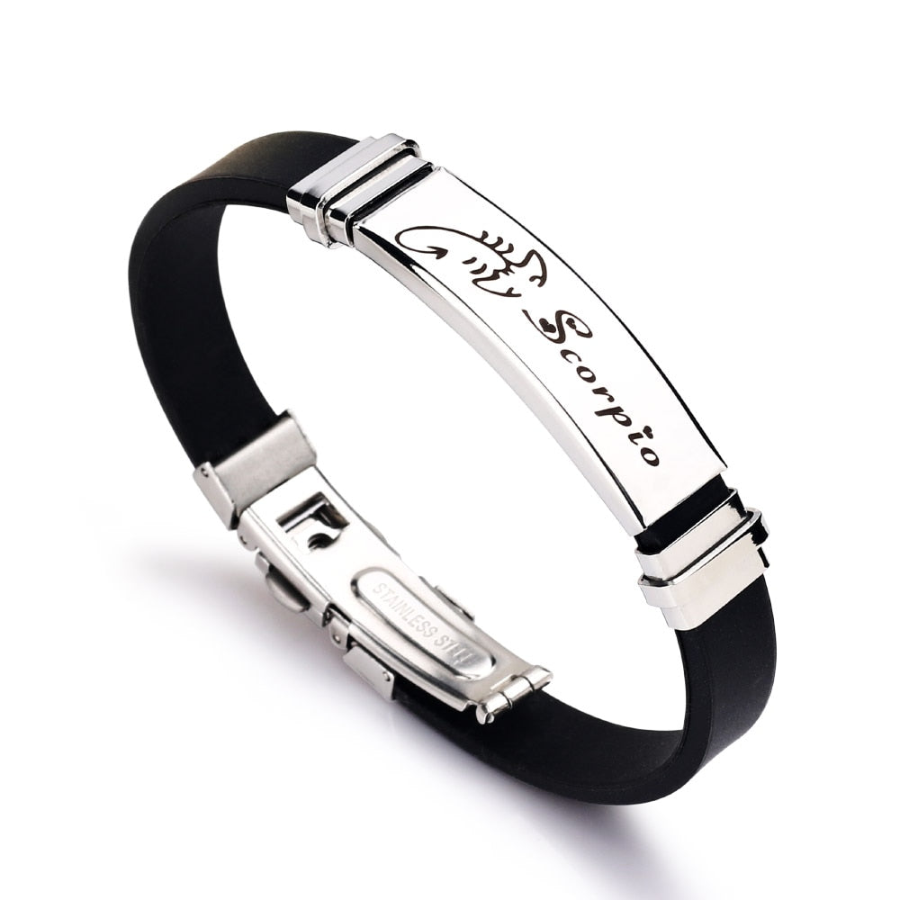 12 Constellations Signs Stainless Steel Bracelets Women Rubber Charm 12 Zodiac Casual Personality Cuff Bracelets for Women