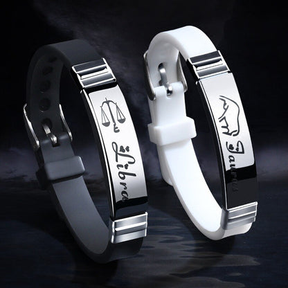 12  Zodiac Sign Bracelet for Men Women Stainless Steel Clasps Zodiac Silicone Bracelet Men Women Couple Bracelets