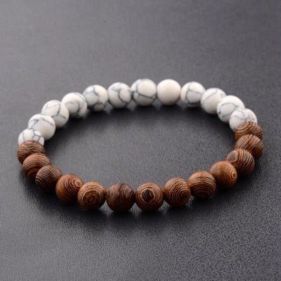 8mm New Natural Wood Beads Bracelets Men Black Ethinc Meditation White Bracelet Women Prayer Jewelry Yoga Bracelet Homme