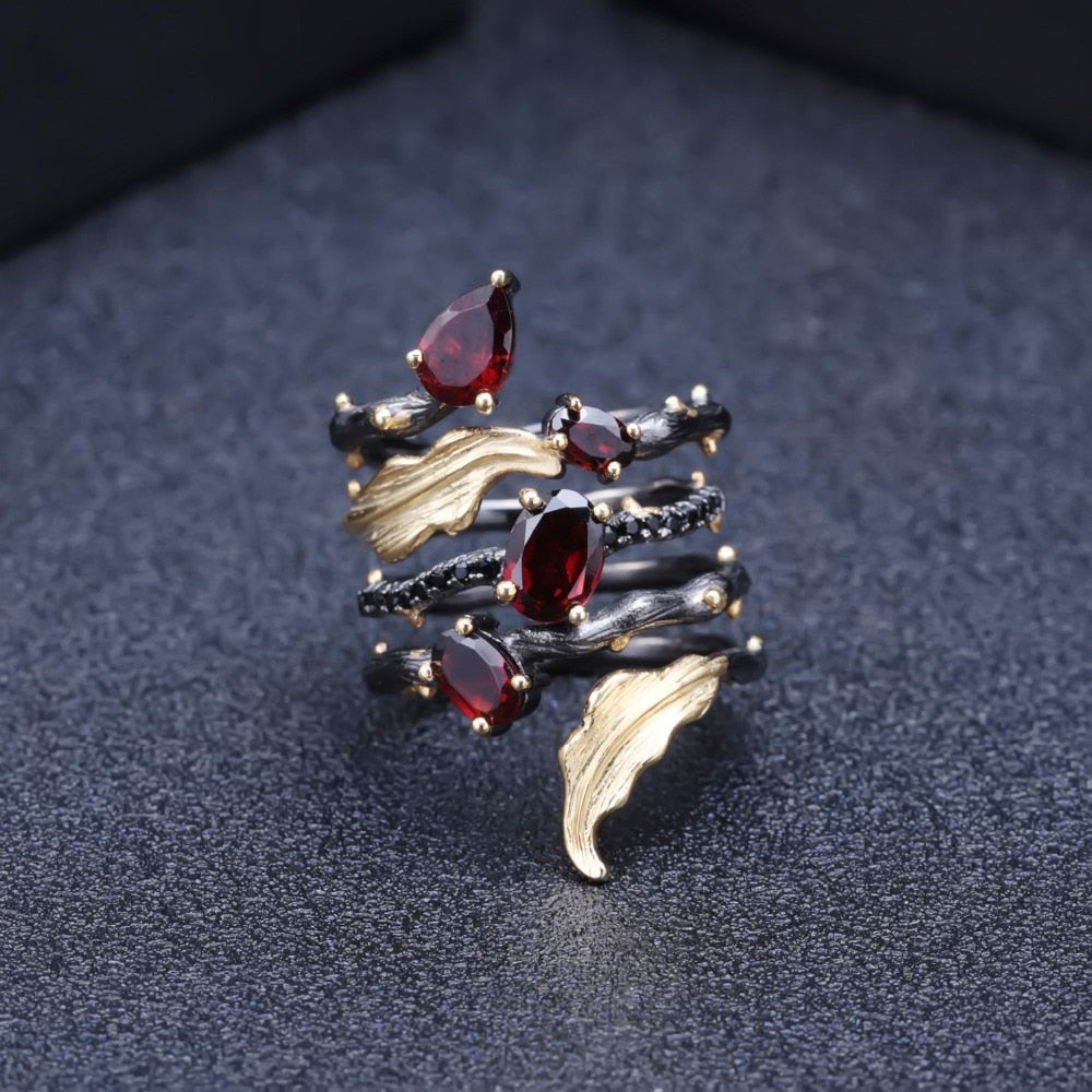 GEM&#39;S BALLET 2.75Ct Natural Red Garnet Gemstone Finger Ring 925 Sterling Sliver Vintage Gothic Rings For Women Fine Jewelry