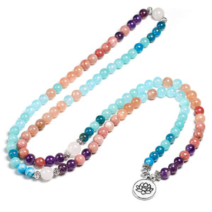 Apatite With Rhodochrosite Natural Stone Meditation Mala 108 Beads Handmade Yoga Bracelet Women Men Charm Jewelry