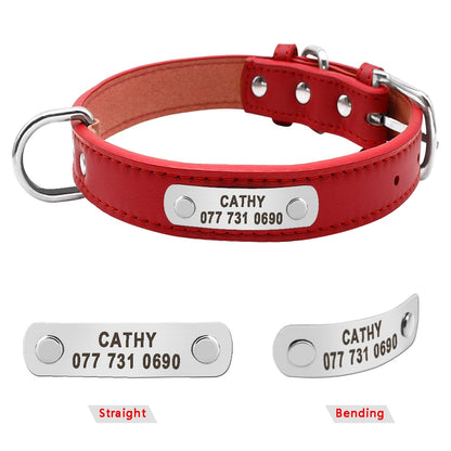 Large Durable Personalized Dog Collar PU Leather Padded Pet ID Collars Customized for Small Medium Large Dogs Cat 4 Sizes