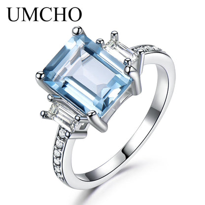 UMCHO Green Emerald Genuine 925 Sterling Silver Rings for Women Promise Princess Gemstone Ring Wedding Romantic Jewelry Gift New